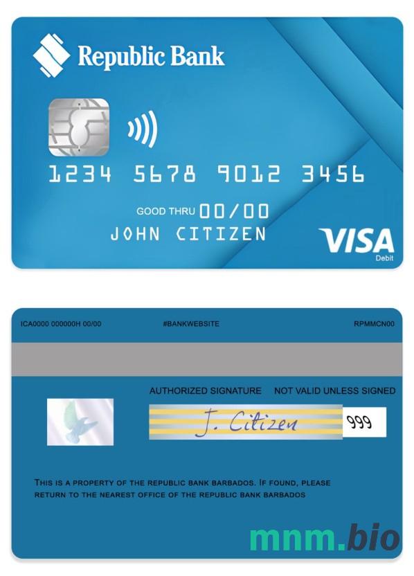 Barbados Republic bank visa debet karta przykład w formacie PSD